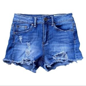 *5/$20* Indigo Rein Medium Wash Distressed Mom Shorts 1